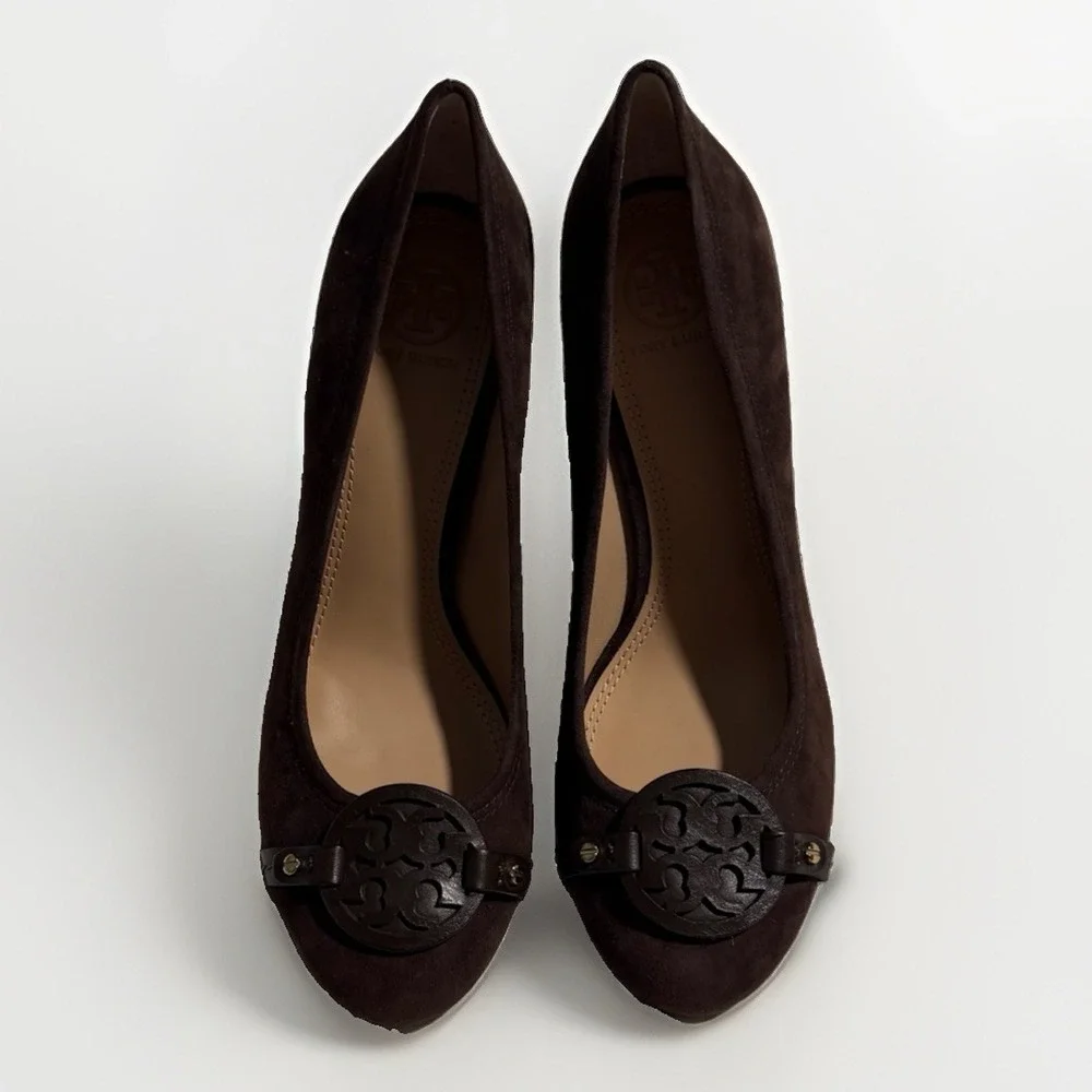 Tory Burch Mini Miller 85mm Coconut Brown Suede Pumps 7.5